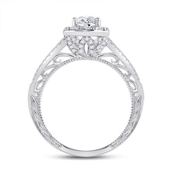 14kt White Gold Womens Pear Diamond Halo Bridal Wedding Engagement Ring 1.00 Cttw (Certified)