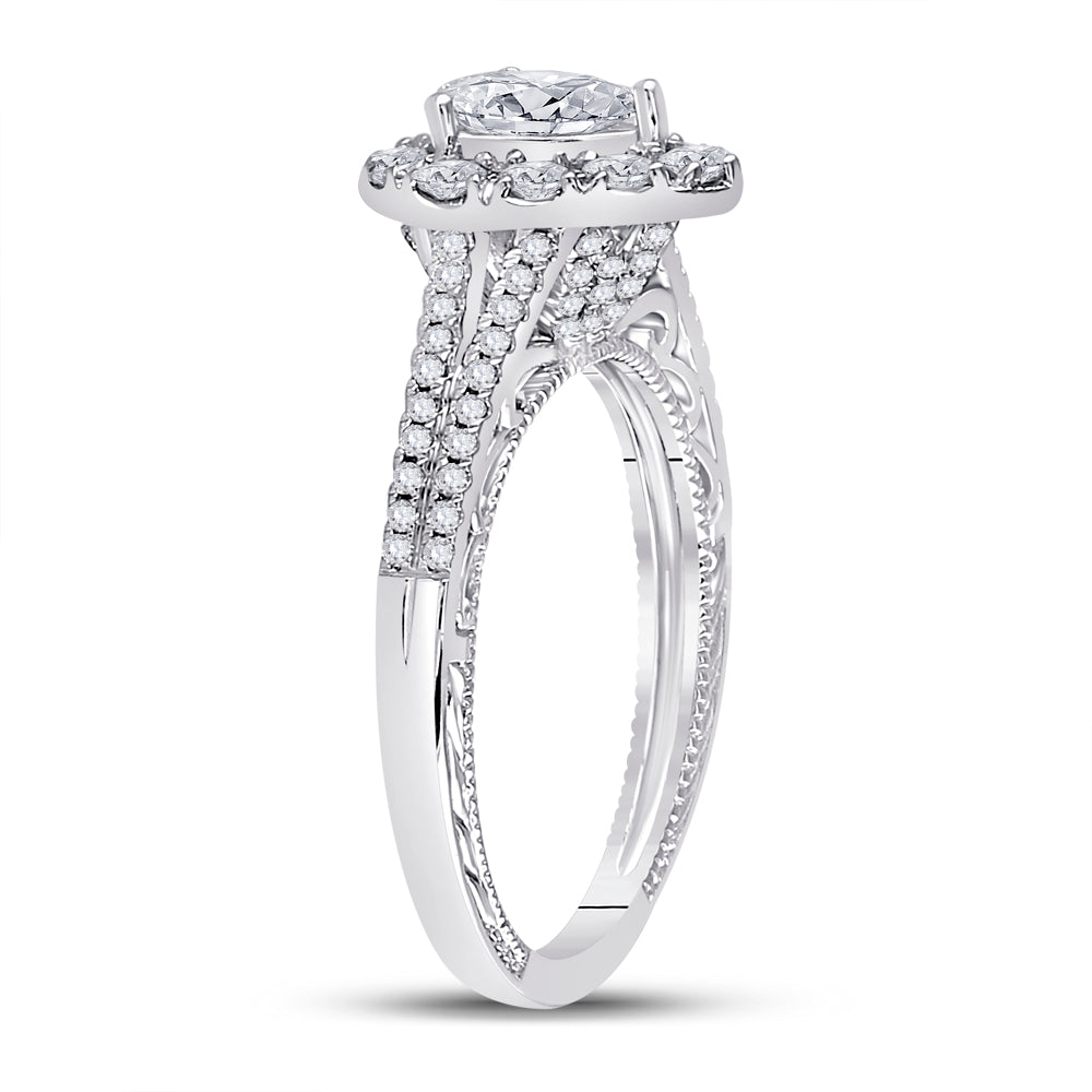 14kt White Gold Womens Pear Diamond Halo Bridal Wedding Engagement Ring 1.00 Cttw (Certified)