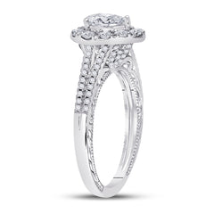 14kt White Gold Womens Pear Diamond Halo Bridal Wedding Engagement Ring 1.00 Cttw (Certified)