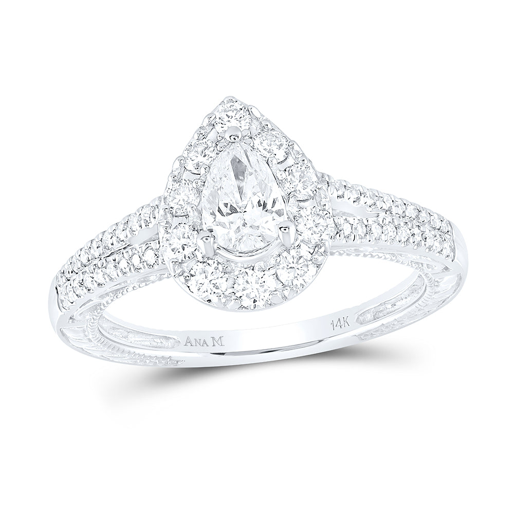 14kt White Gold Womens Pear Diamond Halo Bridal Wedding Engagement Ring 1.00 Cttw (Certified)