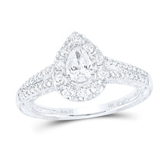 14kt White Gold Womens Pear Diamond Halo Bridal Wedding Engagement Ring 1.00 Cttw (Certified)