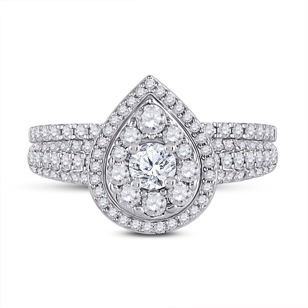 14kt White Gold Womens Round Diamond Bridal Wedding Engagement Ring Band Set 1.00 Cttw (Certified)