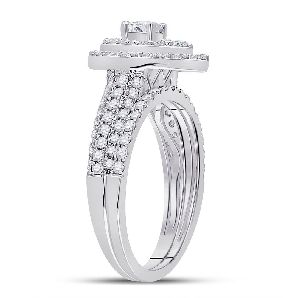14kt White Gold Womens Round Diamond Bridal Wedding Engagement Ring Band Set 1.00 Cttw (Certified)