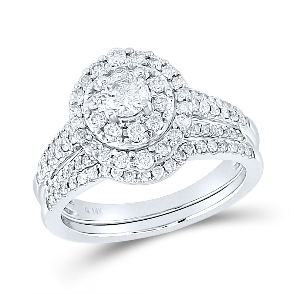 14kt White Gold Womens Round Diamond Bridal Wedding Engagement Ring Band Set 1.00 Cttw (Certified)