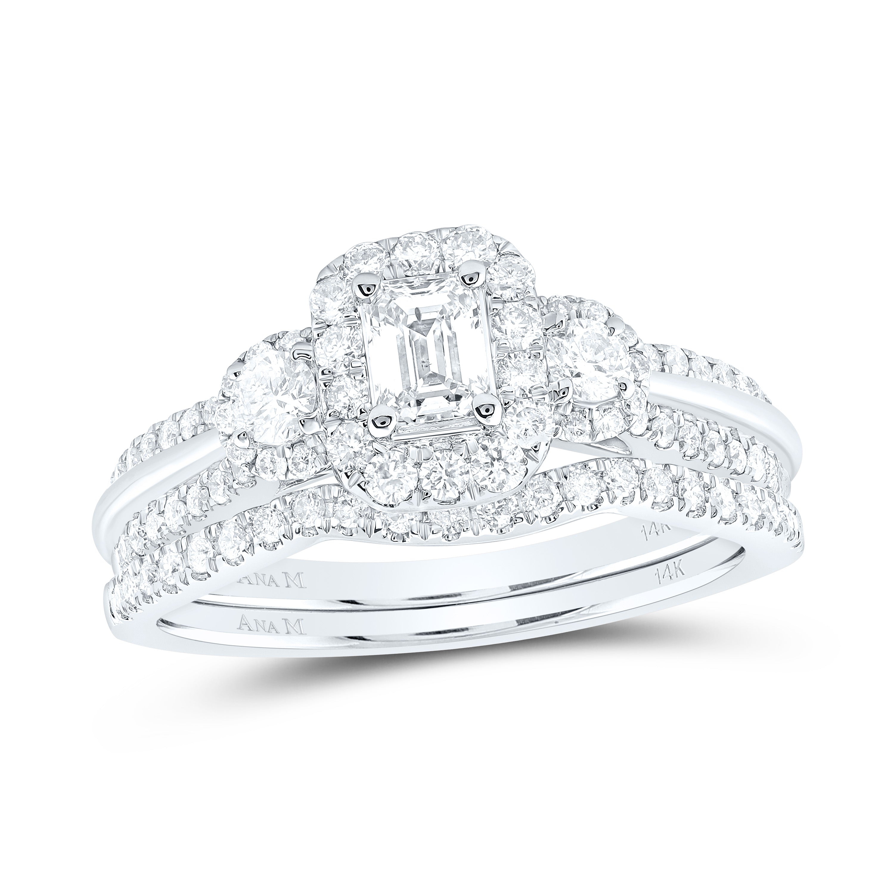14kt White Gold Womens Emerald Diamond Bridal Wedding Engagement Ring Band Set 1.00 Cttw (Certified)