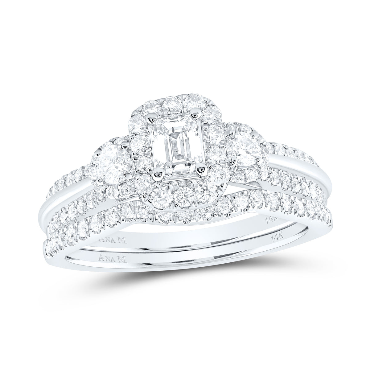 14kt White Gold Womens Emerald Diamond Bridal Wedding Engagement Ring Band Set 1.00 Cttw (Certified)