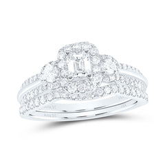 14kt White Gold Womens Emerald Diamond Bridal Wedding Engagement Ring Band Set 1.00 Cttw (Certified)