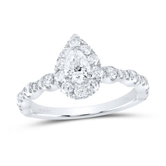 14K White Gold Womens Pear Diamond Halo Bridal Wedding Engagement Ring 1.00 CTW (Certified) 3.45 Gram
