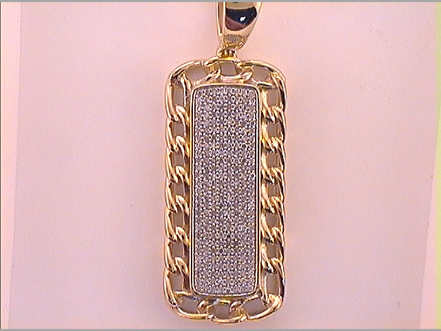 10kt Yellow Gold Mens Round Diamond Rectangular Dog Tag Charm Pendant 1/2 Cttw
