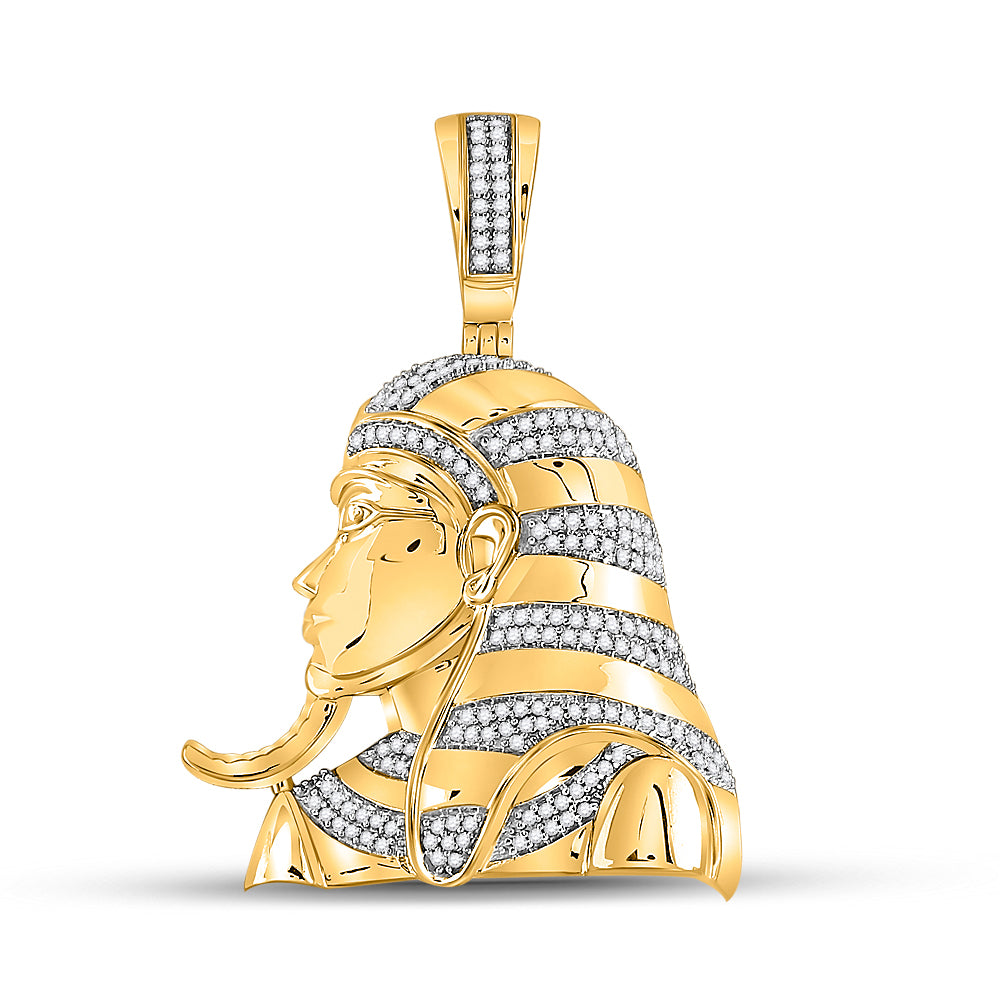 10kt Yellow Gold Mens Round Diamond Pharaoh Beard Charm Pendant 1/2 Cttw
