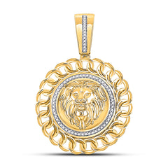 10K Yellow Gold Mens Round Natural Diamond Lion Head Circle Charm Pendant 1/5 CTW 7.44 Gram