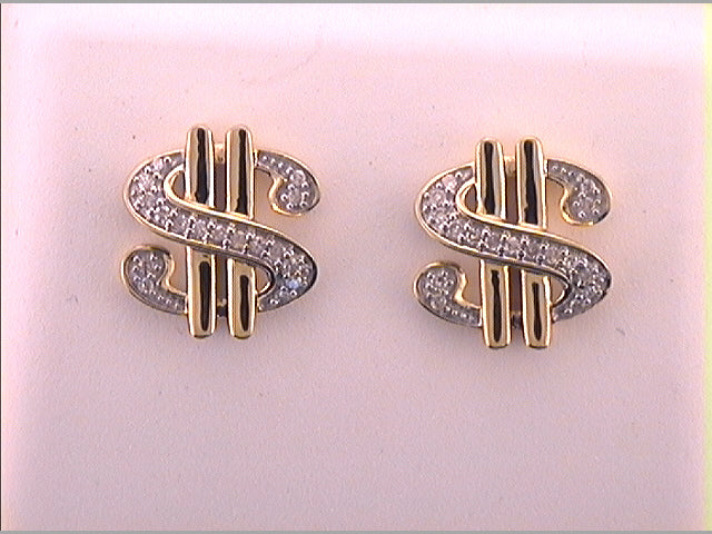 10K Yellow Gold 1/10 CTW-Natural Diamond P1P2 Gift Dollar Earring 0.81 Gram