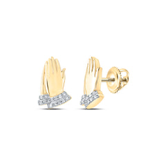 10K Yellow Gold 1/12 CTW-Natural Diamond P1P2 Gift Pryaing Hands Earring 0.39 Gram