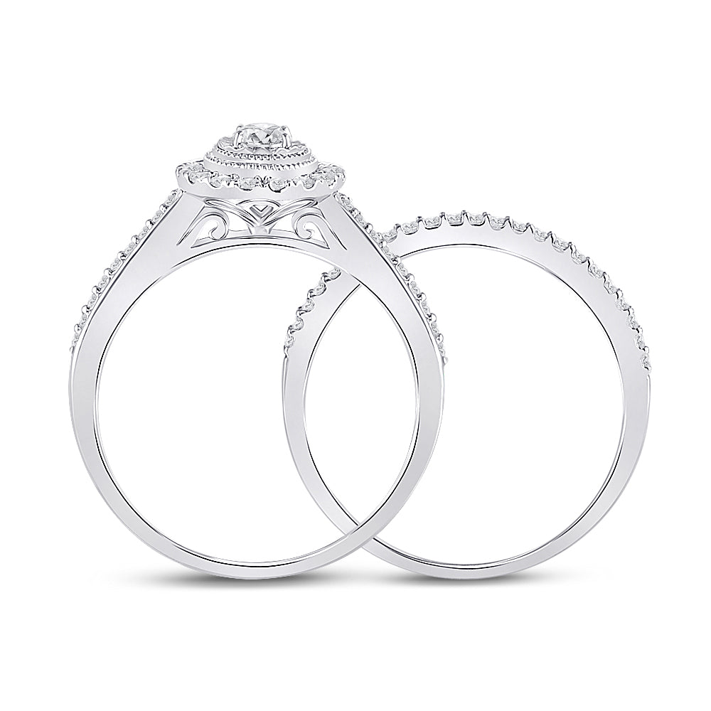 10kt White Gold Womens Round Diamond Bridal Wedding Engagement Ring Band Set 5/8 Cttw