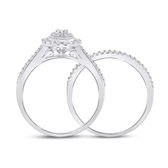 10kt White Gold Womens Round Diamond Bridal Wedding Engagement Ring Band Set 5/8 Cttw