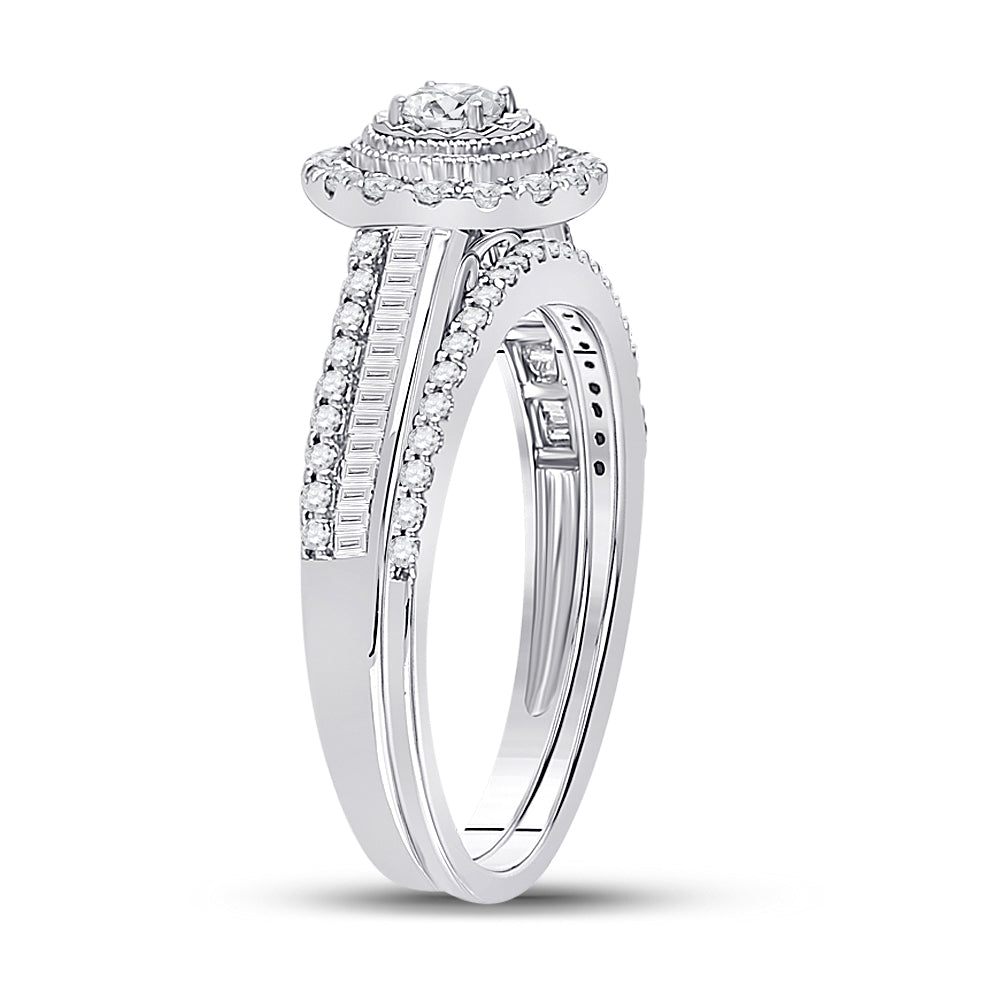 10kt White Gold Womens Round Diamond Bridal Wedding Engagement Ring Band Set 5/8 Cttw