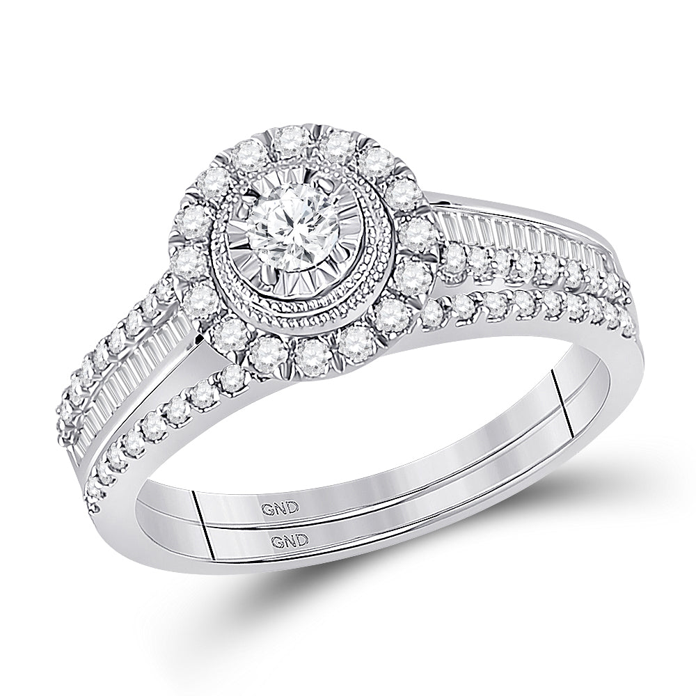 10kt White Gold Womens Round Diamond Bridal Wedding Engagement Ring Band Set 5/8 Cttw