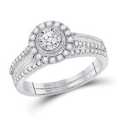10kt White Gold Womens Round Diamond Bridal Wedding Engagement Ring Band Set 5/8 Cttw