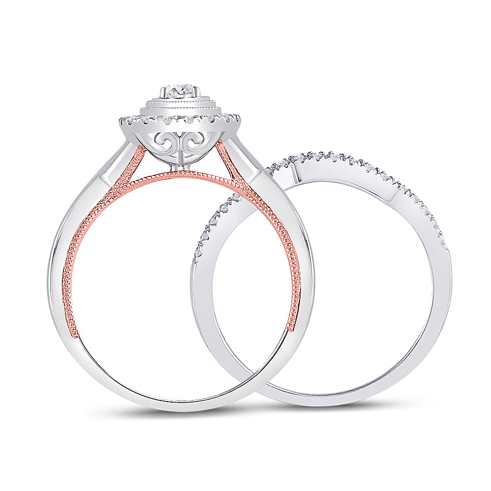 10kt Two-tone Gold Womens Round Diamond Bridal Wedding Engagement Ring Band Set 1/2 Cttw
