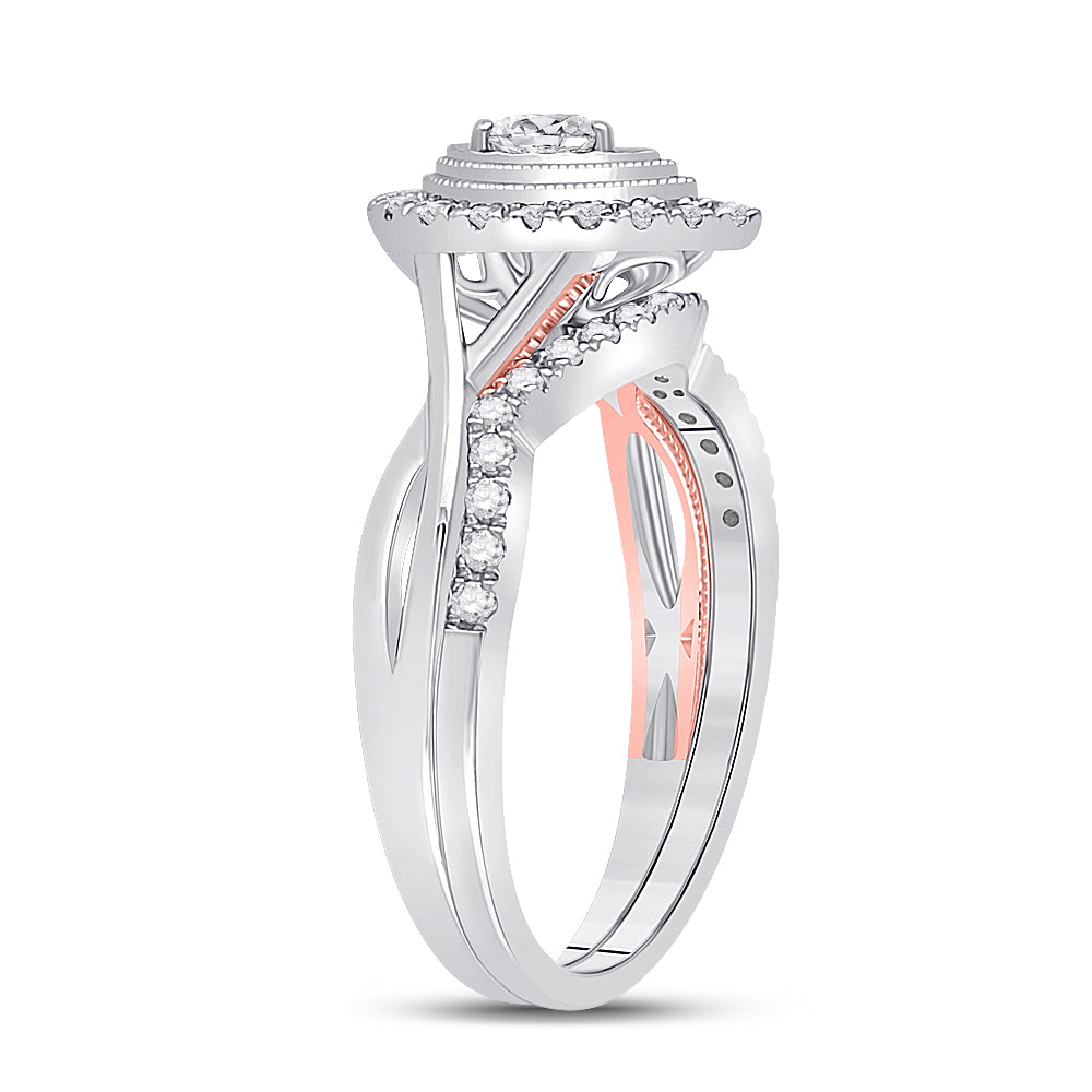 10kt Two-tone Gold Womens Round Diamond Bridal Wedding Engagement Ring Band Set 1/2 Cttw