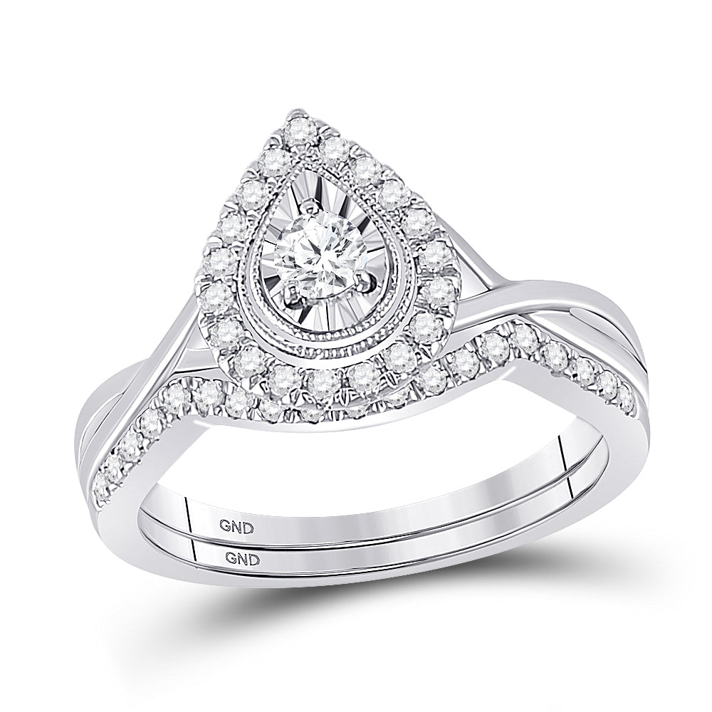 10kt Two-tone Gold Womens Round Diamond Bridal Wedding Engagement Ring Band Set 1/2 Cttw