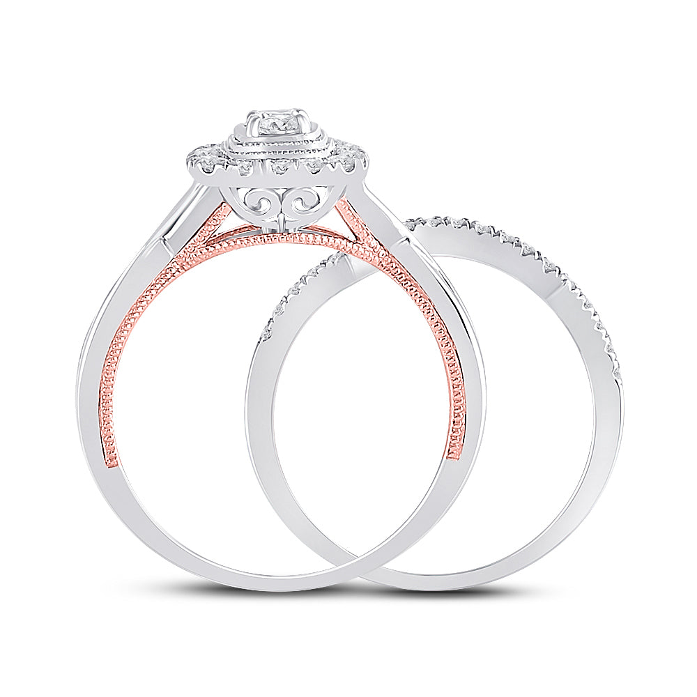 10kt Two-tone Gold Womens Round Diamond Bridal Wedding Engagement Ring Band Set 1/2 Cttw