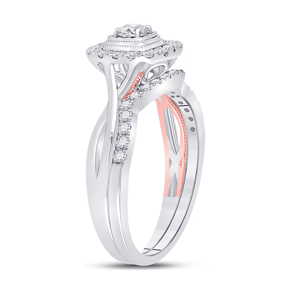 10kt Two-tone Gold Womens Round Diamond Bridal Wedding Engagement Ring Band Set 1/2 Cttw
