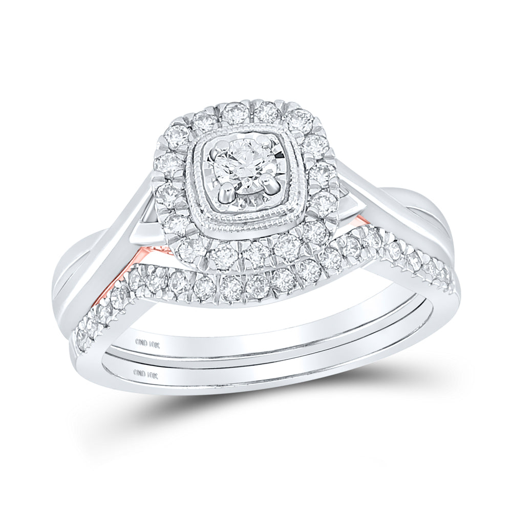 10kt Two-tone Gold Womens Round Diamond Bridal Wedding Engagement Ring Band Set 1/2 Cttw