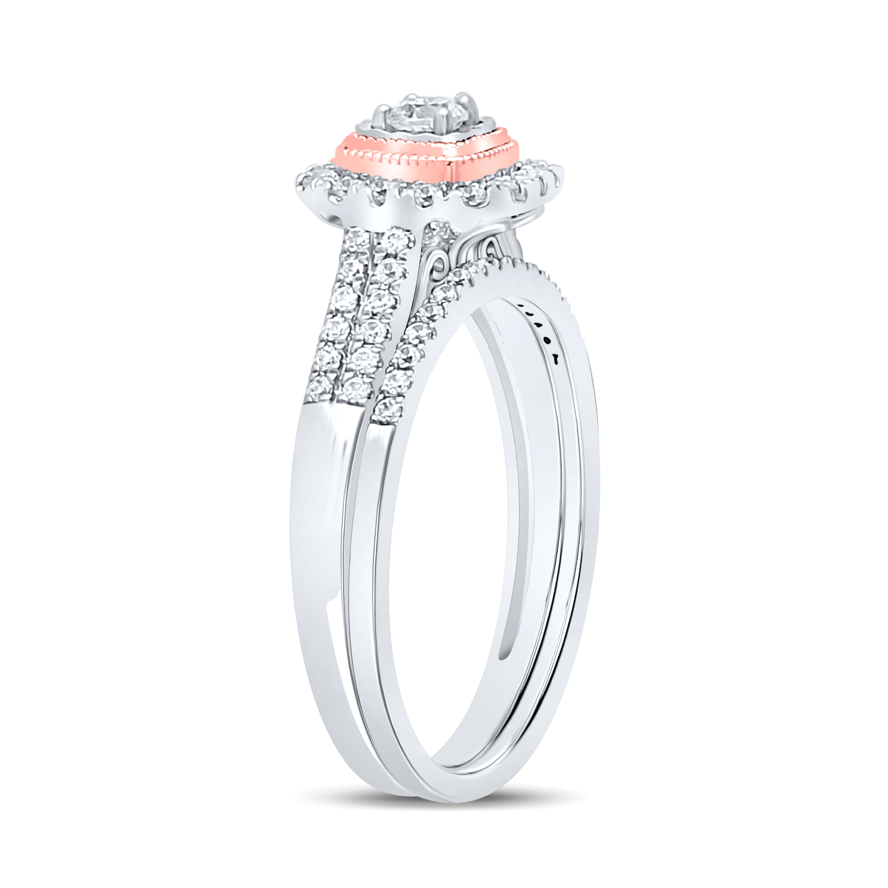 10kt Two-tone Gold Womens Round Diamond Bridal Wedding Engagement Ring Band Set 1/2 Cttw
