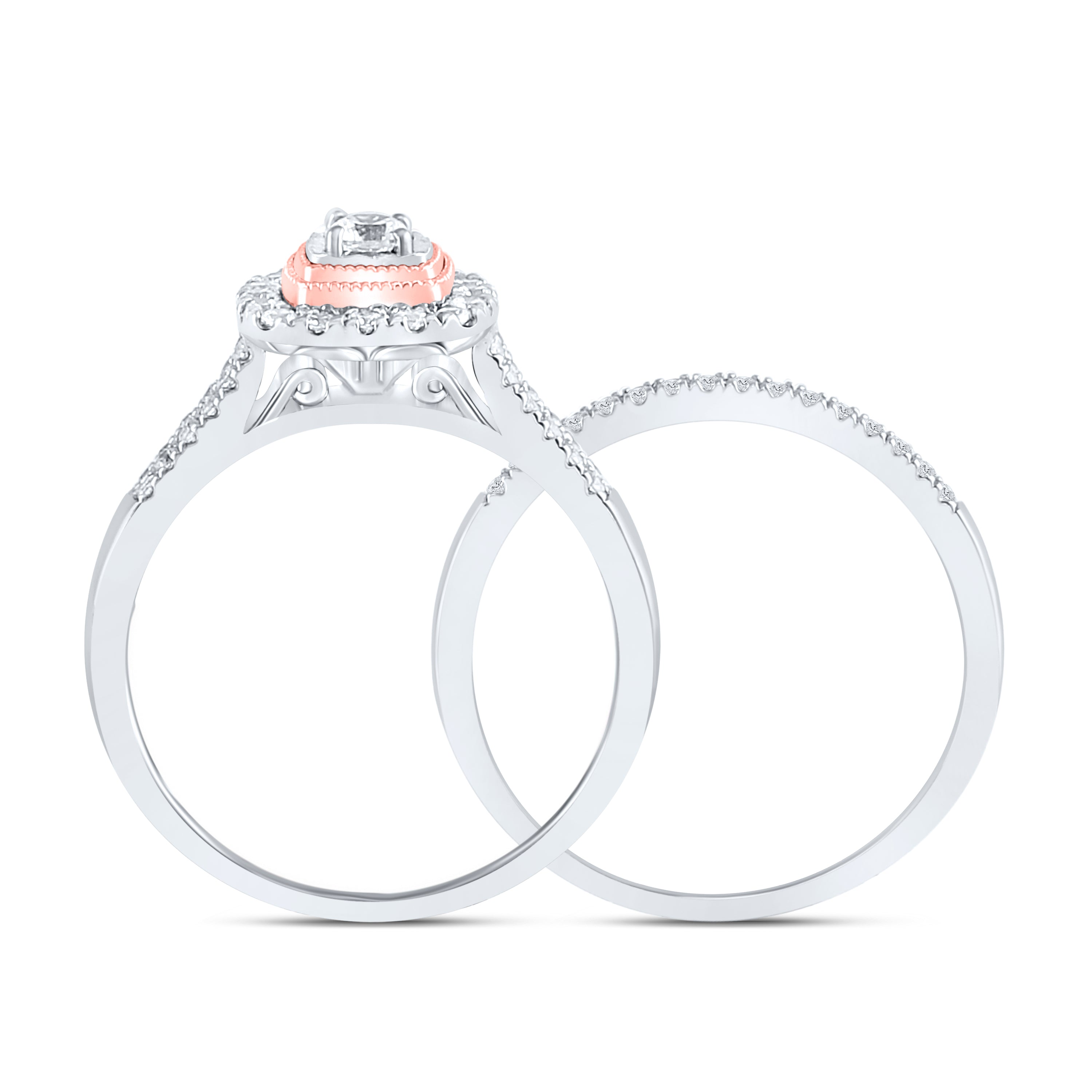 10kt Two-tone Gold Womens Round Diamond Bridal Wedding Engagement Ring Band Set 1/2 Cttw