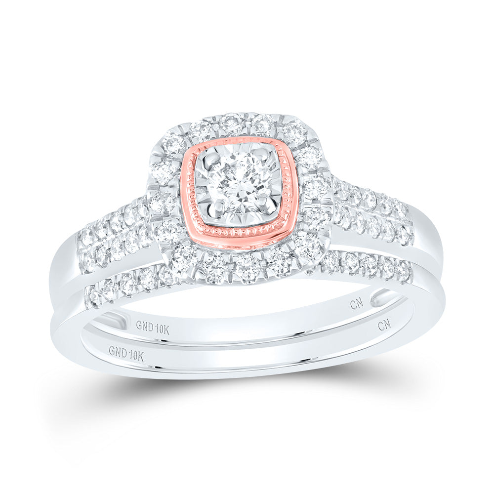 10kt Two-tone Gold Womens Round Diamond Bridal Wedding Engagement Ring Band Set 1/2 Cttw