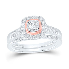 10kt Two-tone Gold Womens Round Diamond Bridal Wedding Engagement Ring Band Set 1/2 Cttw