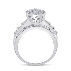 10kt White Gold Womens Baguette Diamond Cluster Pear Bridal Wedding Engagement Ring 2.00 Cttw