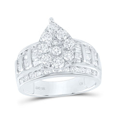 10kt White Gold Womens Baguette Diamond Cluster Pear Bridal Wedding Engagement Ring 2.00 Cttw