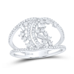 14kt White Gold Womens Round Diamond Cluster Fashion Ring 1/2 Cttw