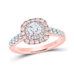 14kt Rose Gold Womens Round Diamond Halo Bridal Wedding Engagement Ring 1.00 Cttw