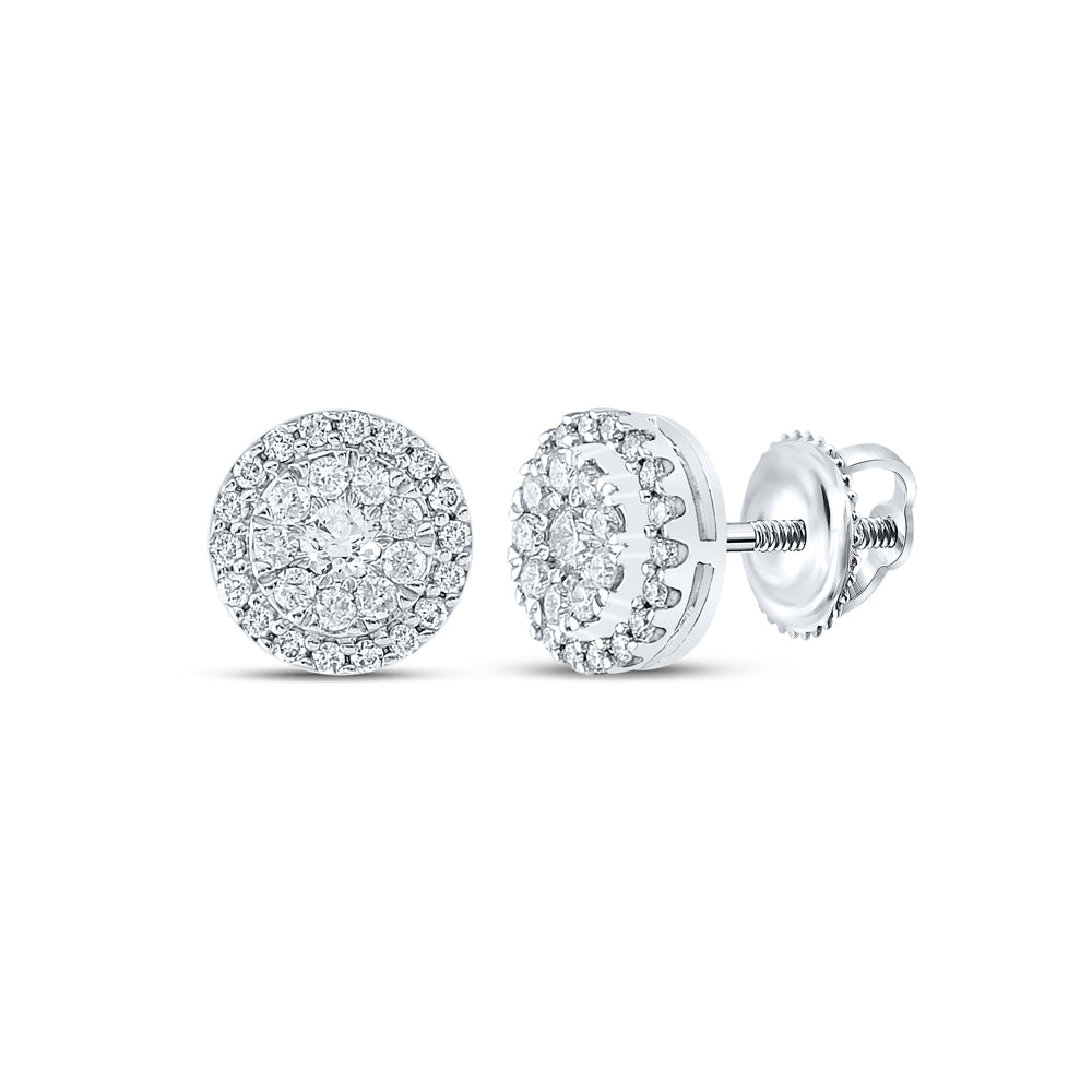 10K White Gold Womens Round Natural Diamond Fashion Halo Earrings 1/2 CTW 1.37 Gram