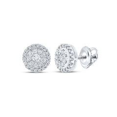 10K White Gold Womens Round Natural Diamond Fashion Halo Earrings 1/2 CTW 1.37 Gram