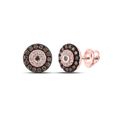 14kt Rose Gold Womens Round Brown Diamond Fashion Earrings 1/2 Cttw