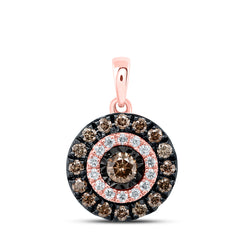 14kt Rose Gold Womens Round Brown Diamond Halo Solitaire Pendant 3/8 Cttw