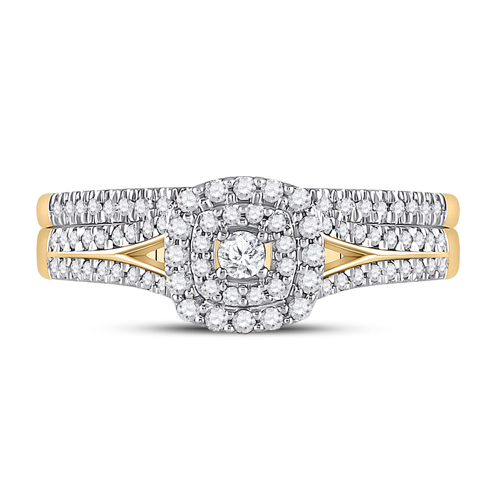 10kt Yellow Gold Womens Round Diamond Bridal Wedding Engagement Ring Band Set 1/3 Cttw