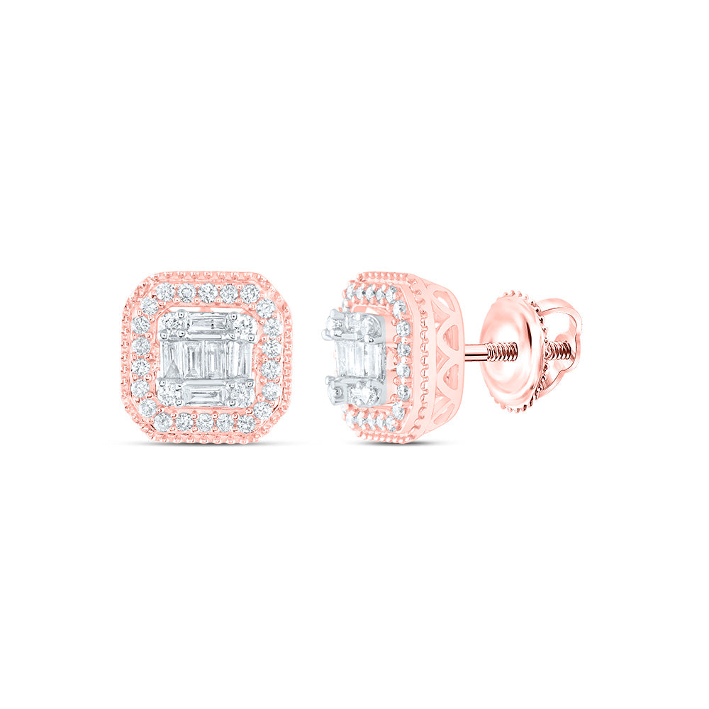 14K Rose Gold Womens Baguette Diamond Cluster Fashion Earrings 3/8 CTW 2.05 Gram