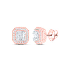 14K Rose Gold Womens Baguette Diamond Cluster Fashion Earrings 3/8 CTW 2.05 Gram