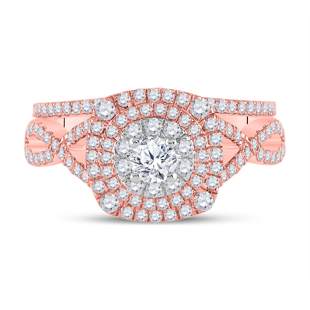 14kt Two-tone Gold Womens Round Diamond Bridal Wedding Engagement Ring Band Set 1-1/3 Cttw (Certified)