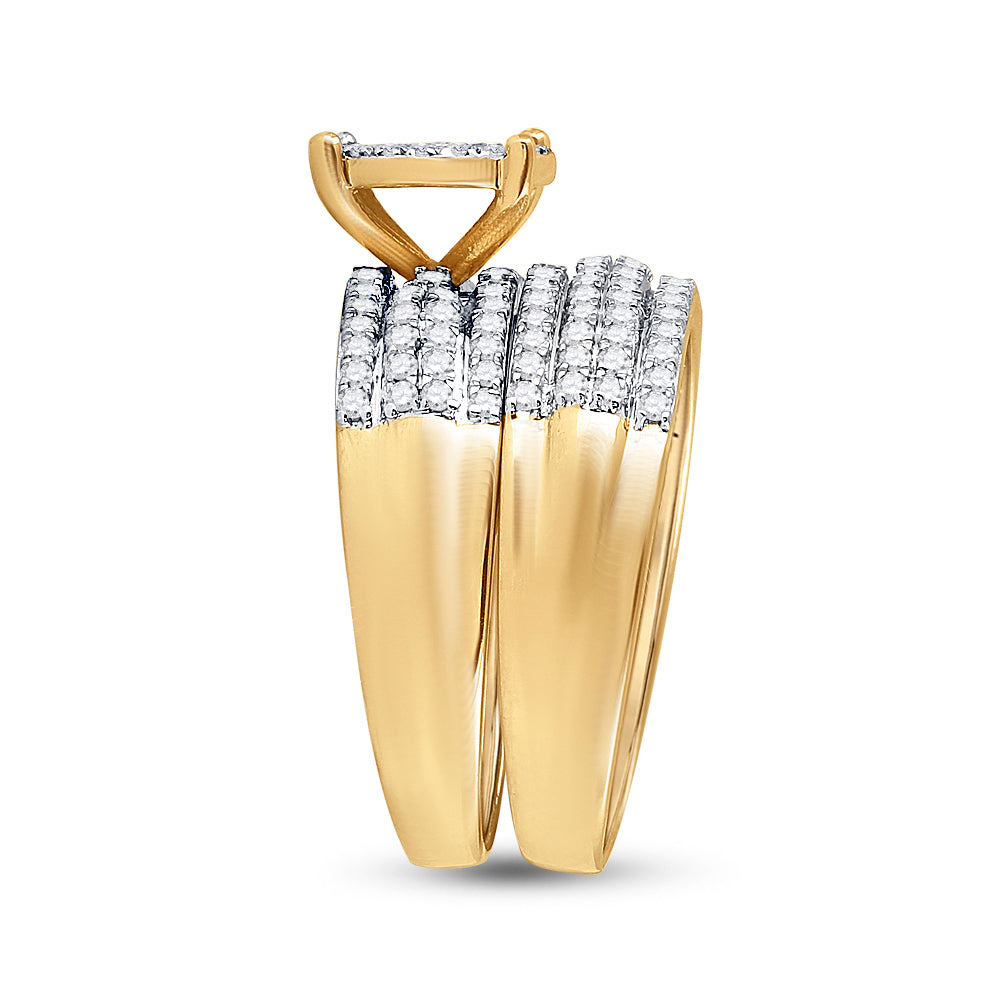 14kt Yellow Gold His Hers Round Diamond Cluster Matching Bridal Wedding Ring Band Set 1-1/3 Cttw