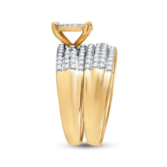 14kt Yellow Gold His Hers Round Diamond Cluster Matching Bridal Wedding Ring Band Set 1-1/3 Cttw