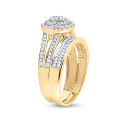 14kt Yellow Gold His Hers Round Diamond Cluster Matching Bridal Wedding Ring Band Set 3/4 Cttw