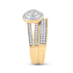 14kt Yellow Gold His Hers Round Diamond Cluster Matching Bridal Wedding Ring Band Set 3/4 Cttw