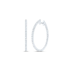 14kt White Gold Womens Round Diamond Slender Single Row Hoop Earrings 1-1/2 Cttw