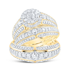 14kt Yellow Gold His Hers Round Diamond Halo Matching Bridal Wedding Ring Band Set 2-1/3 Cttw (Certified)